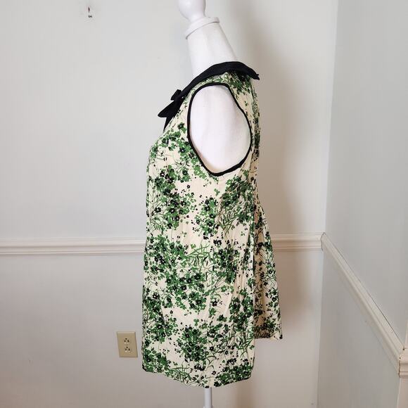 Angie Dress Sz Large Juniors Mini Collar Green Cream Floral Preppy Fairy Y2K Bow - Picture 5 of 16